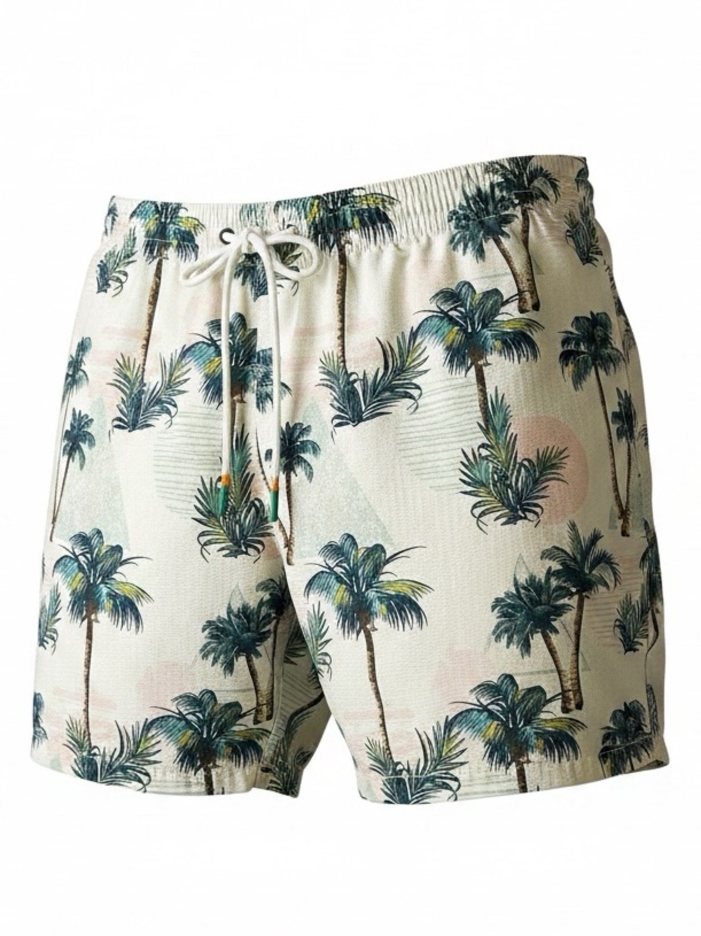 Free Planet Cream Swim Shorts with Green Palm Print